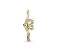Pandora Timeless Ring Herz und Wishbone, 14-karätig vergoldet, mit klarem Cubic Zirkonia