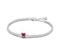 PANDORA Timeless Rotes Funkelndes Herz Tennisarmband aus Sterling-Silber mit rotem künstlichen Kristall, Timeless Kollektion, 18cm, 590041C02-18