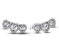Pandora Ohrstecker Timeless 294411C01 – Strahlenkranz Herz Trilogie mit Zirkonia, Sterling Silber