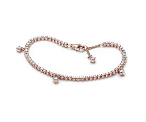 PANDORA Timeless Tennisarmband, funkelnde Tropfen, 14-karätig Roségold-vergoldet, mit klarem Cubic Zirkonia