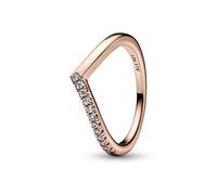 PANDORA Timeless Wishbone Halb Funkelnder Ring mit 14 Karat rosévergoldeter Metalllegierung und Cubic Zirkonia Timeless Collection, Größe 58, 182394C01-58