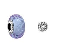 Pandora Wellenförmiges Lavendelblaues Murano-Glas Charm, 798875C00, Lila, 1,3cm & Offen gearbeitetes Unendlichkeits-Charm Sterling-Silber 11 x 11 x 9,8 mm (T/H/B)