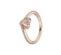 Pandora Wishbone-Ring Herz, funkelnd, 14-karätig Roségold-vergoldet, mit klarem Cubic Zirkonia