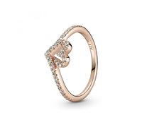 Pandora Wishbone-Ring Herz, funkelnd, 14-karätig Roségold-vergoldet, mit klarem Cubic Zirkonia