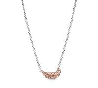 PANDORA Zweifarbige schwebende geschwungene Feder Collier-Kette aus Sterling-Silber und Roségold mit Cubic Zirkonia in der Farbe Silber-Rosé, Gr.45, PANDORA Moments Kollektion, 382575C01-45
