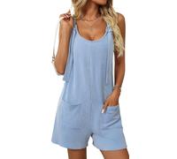Panegy Damen Jumpsuits Rompers Ladies Loose Casual Dungarees Playsuits Dungarees with Pockets Baggy Stretchy One Piece Wide Leg Shorts Blue XL
