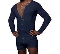 Panegy Herren Jumpsuit Langarm Strampler Overall Cotton Knopf Ramper Einteiler Onesie Schlaf Anzug Hausanzug