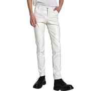 Panegy Herren Skinny Kunstleder PU Hosen Weiche Slim Fit Glänzende Enge Hosen Lässige hohe Taille Biker Hosen Elastische Stretch Jeans Moto Hosen Weiß