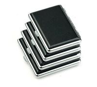 Panegy Herren Zigarettenetui Schwarz Leder Metall Zigarettenbox Dünn Zigaretten Kasten für 14 Zigaretten