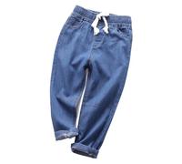 Panegy Kinder Jungen Denim Hosen Elastische Taille Tapered Leg Retro Hosen Slim Fit Cargo Joggers Weiche Baumwolle Stretch Casual Jeans Hosen Dunkelblau 3-4 Jahre