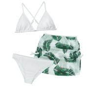 Panegy Mädchen Badeanzug 3-teilige Badeanzug mit Abdeckrock Strandbekleidung Sommer Schnelltrocknende Bademode mit Abdeckrock Strandbekleidung Weiß 14-15 Jahre