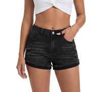 Panegy Ripped Denim Shorts Frauen Stretchy Sexy Hot Casual Wear Mid Rise Ripped Boyfriend Summer Hosen Schwarz S
