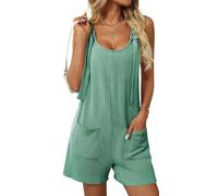 Panegy Sommer Jumpsuits für Frauen Damen Casual Loose Baggy Playsuits Wide Leg Shorts Overalls Rompers with Pockets Stretchy One Piece Playsuit Grün L