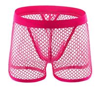 Panegy Transparent Unterhose Herren Durchsichtige Shorts Netz Shorts Männer Mesh Boxershorts Sexy Unterwäsche aus Fischnetz Rosa M