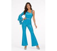 Panelize Catsuit Jumpsuit Samt Sexy Party Out-Fit Mottoparty 80er 90er Jahre Festival Disco (Aqua, 56)