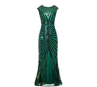 PANGHUBO 1920er Jahre Gatsby Flapper-Kleid für Damen, lang, Abschlussball, Abendkleid, Perlen, Pailletten, Meerjungfrauensaum, Ballparty, Kostüm, Übergröße, grün, M