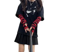 Pangogogo Gestreifte Armstulpen Damen, Punk Gothic Rock Handstulpen Damen, Y2K Lange Fingerlose