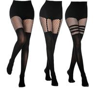 PangWuu 3 Stück Netzstrumpfhose Schwarz, Damen Fishnet Stockings mit Hoher Taille, Schwarz Blickdichte Netzstrümpfe, Sexy Strumpfhosen für Alltag und Party, Bequem und Atmungsaktiv Strumpfhose