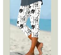 Pantalón Corto para Mujer, Verano, ligero, fluido, para Mujer, Cintura elástica, 7/8, Cintura alta, bohemio Floral,