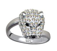 Panther Leopard Fingerring Echt Sterling Silber 925 Zirkonia Kristalle Liebe Glaube Hoffnung Emotion Symbol Motiv Stil Objekt extravagant neu gut schön modisch weiss klar transparent