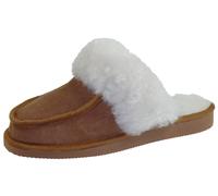 Pantoffel in Mokassin Form mit echtem Lammfell braun, 38
