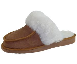 Pantoffel in Mokassin Form mit echtem Lammfell braun, 42