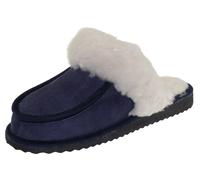 Pantoffel in Mokassin Form mit echtem Lammfell marine, 38