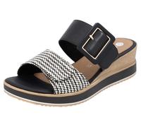 Pantoffel REMONTE, Damen, Gr. 39, beige (schwarz, creme), Leder, Textil, Flechtoptik, Schuhe Pantoffel, Keilabsatz, Sommerschuh, Bequemschuh mit Softfußbett, Topseller (40037761-39)