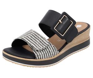 Pantoffel REMONTE, Damen, Gr. 44, beige (schwarz, creme), Leder, Textil, Flechtoptik, Schuhe, Keilabsatz, Sommerschuh, Bequemschuh mit Softfußbett (40037761-44) schwarz, creme