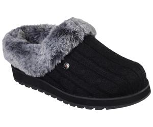 Pantoffel SKECHERS "KEEPSAKES - ICE ANGEL", Damen, Gr. 36, schwarz (schwarz, grau), Textil, Schuhe, Hausschuh in Strick-Optik (39325503-36) schwarz, grau