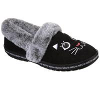 Pantoffel SKECHERS "TOO COZY MEOW PAJAMAS", Damen, Gr. 35, schwarz, Synthetik, Velourslederimitat, Schuhe Pantoffel, Hausschuh mit gesticktem Katzengesicht (39360212-35)