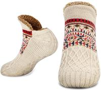 Pantoffelsocken für Frauen Männer Warm Halten Socke Nicht Rutschen Gestrickt Dick Sherpa Fleece Gefüttert Kuschelig Winter Flauschig Bett Hausschuhe Geeignet für Indoor Haus Haus Boden THCX Beige