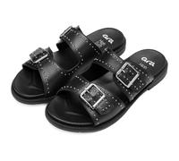 Pantolette ARA "ELBA", Damen, Gr. 37, schwarz, Glattleder, unifarben, Schuhe Pantolette, Blockabsatz, Schlupfschuh mit kleinen Nieten verziert, G-Weite (=weit) (95906306-37) schwarz