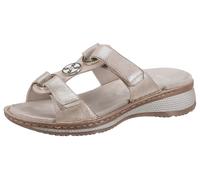 Pantolette ARA "HAWAII", Damen, Gr. 36, beige (sand metallic), Veloursleder, Schuhe Pantolette, Keilabsatz, Sommerschuh, Schlupfschuh mit Schmuckelement (88609226-36)