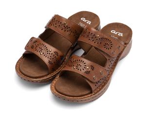 Pantolette ARA "HAWAII", Damen, Gr. 40, cognac, Glattleder, Lyralochung, Schuhe Pantolette, Keilabsatz, Schlupfschuh, Sommerschuh, in G-Weite (= weit) (61098665-40) cognac