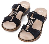 Pantolette ARA "HAWAII", Damen, Gr. 42, blau (nachtblau), Ziegenveloursleder, unifarben, modisch, Schuhe, Keilabsatz, Sommerschuh, Schlappen mit Klett (84095541-42) nachtblau