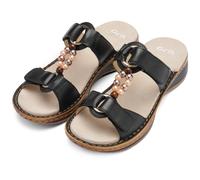 Pantolette ARA "HAWAII", Damen, Gr. 43, schwarz, Glattleder, unifarben, Schuhe Pantolette, Schlupfschuh, Komfortschuh mit Klettverschlüsse, G-Weite (94728328-43) schwarz