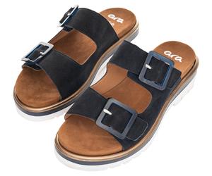 Pantolette ARA "MALAGA", Damen, Gr. 35, blau (dunkelblau), Ziegenveloursleder, unifarben, Schuhe Pantolette, Sandale, Plateausandale in Bequemweite G (= weit) (56483751-35)