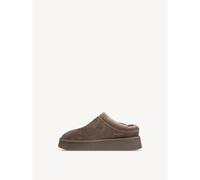 Tamaris Sabot Damen Veloursleder Taupe mit Fellimitat-Kragen Gr. 39