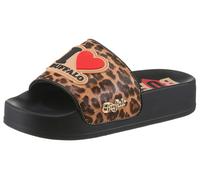 Pantolette BUFFALO, Damen, Gr. 40, braun, schwarz, Lederimitat, Schuhe Pantolette, Sommerschuh, Strandschuh, Badeschuh in Leo-Optik, Plateausohle (74343128-40) braun, schwarz
