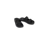 Pantolette CALVIN KLEIN "ERGON DOUBLE BAR SANDAL LTH", Herren, Gr. 42, schwarz, Leder, unifarben, Basic, Schuhe Pantolette, Strandschuh, Sommerschuh, unifarbener Flat mit Logoschriftzug (62790768-42)
