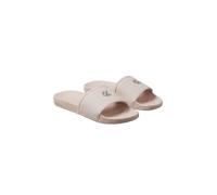 Pantolette CALVIN KLEIN "ESS SLIDE CANVAS HDW", Damen, Gr. 37, hellgrau, Textil, Basic, Schuhe Pantolette, Strandschuh, Badeschuh, Flat mit Logo (74925138-37) hellgrau