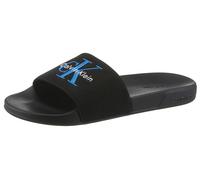 Pantolette CALVIN KLEIN "ESS SLIDE CV", Herren, Gr. 41, schwarz, dunkelblau, Baumwolle, unifarben, Basic, Schuhe Pantolette, Strandschuh, Pool Slides, Flat mit Textil-Riemen (94651548-41) schwarz, dun