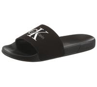 Pantolette CALVIN KLEIN "ESS SLIDE CV WN", Damen, Gr. 40, schwarz, Baumwolle, Textil, Basic, Schuhe Pantolette, Sommerschuh, Poolslides, Pantolette, Strandschuh mit Logoschriftzug (49472340-40) schwar