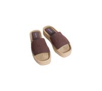 Pantolette CALVIN KLEIN "FLATF ESPA MULE NUB MG", Damen, Gr. 38, pfeffer, braun, Nubukleder, Schuhe Pantolette, Sommerschuh, Strandschuh, Schlupfschuh mit Plateau (43463961-38) pfeffer, braun
