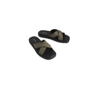 Pantolette CALVIN KLEIN "SQ MOLDED SANDAL XCROSS WB", Herren, Gr. 45, oliv, Lederimitat, Textil, unifarben mit Farbeinsatz, Basic, Schuhe Pantolette, Strandschuh, Sommerschuh, Badepantolette, Flat mit