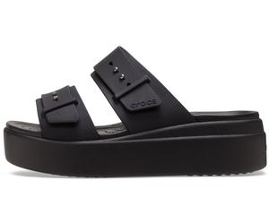 Pantolette CROCS "Brooklyn Low Wedge", Damen, Gr. 42, schwarz, Croslite™, Schuhe Pantolette, Plateau, Sommerschuh, Schlappen mit Schnallenverschluss (88489866-42) schwarz