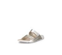 Pantolette ECCO "COZMO W", Damen, Gr. 40, weißgoldfarben, Leder, metallic, Schuhe Pantolette, Sommerschuh, Schlappen mit zwei Klettverschlussriemen (50861720-40) weißgoldfarben