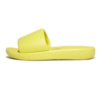 Pantolette FITFLOP "IQUSHION D-LUXE PADDED LEATHER SLIDES", Damen, Gr. 36, gelb, Leder, Schuhe Pantolette, Sommerschuh, Schlappen mit breiter Bandage (65804632-36) gelb
