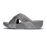 Pantolette FITFLOP "LULU CRINKLED SHIMMER", Damen, Gr. 40, silber (silberfarben, grau), Synthetik, Textil, Glitzer, modisch, Schuhe, Slides, Badeschuh, Abendmode mit Glitter (37996048-40) silberfarben